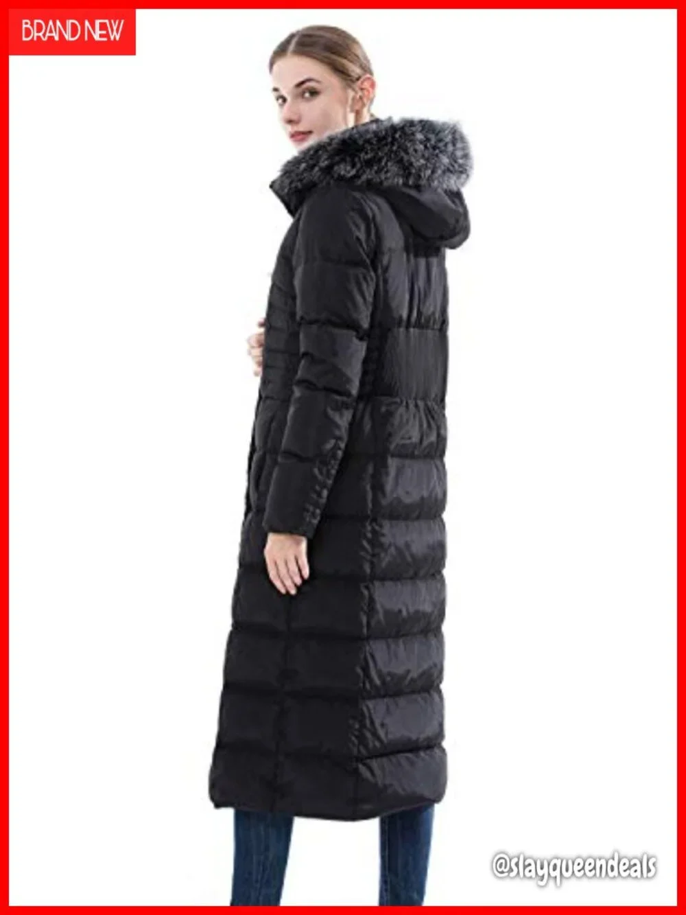 Thickened Hooded Long Down Jacket Maxi Puffer Coat with Fur Collar